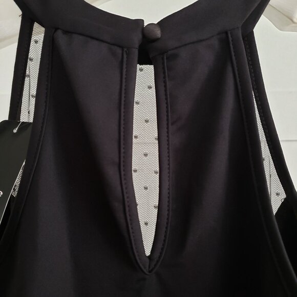 BNWT bebe classic black swiss dot mesh halter neck bodysuit (L) jet black - Picture 6 of 6